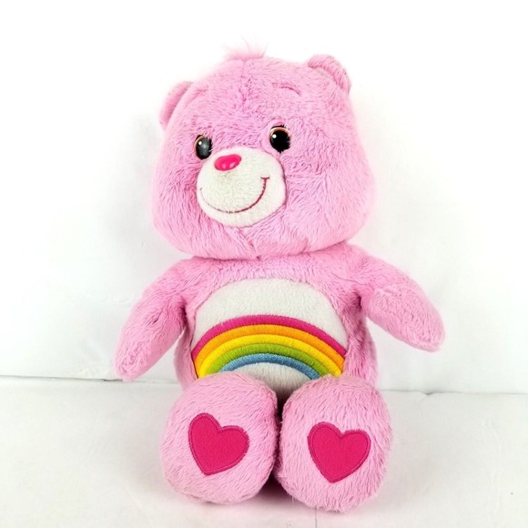 Care Bear Pink Rainbow Hasbro American Greetings Hearts 13 Inch Plush Toy GOOD - Picture 1 of 9